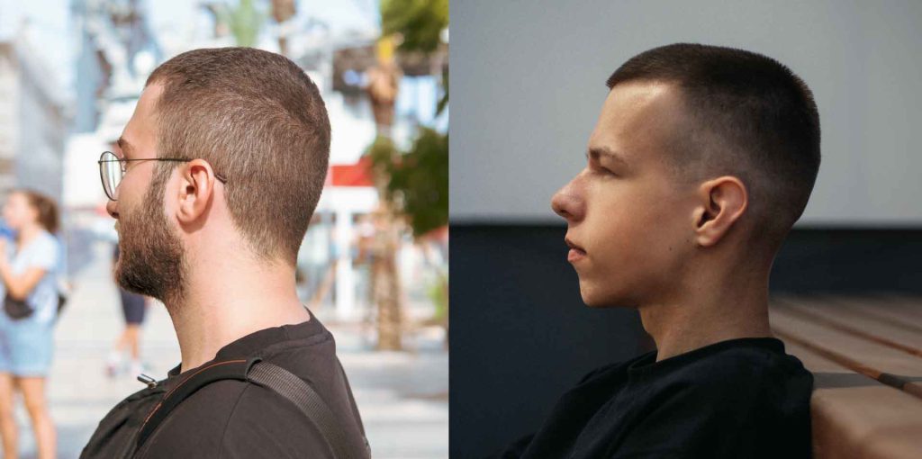 Buzz cut for balding men close-up style